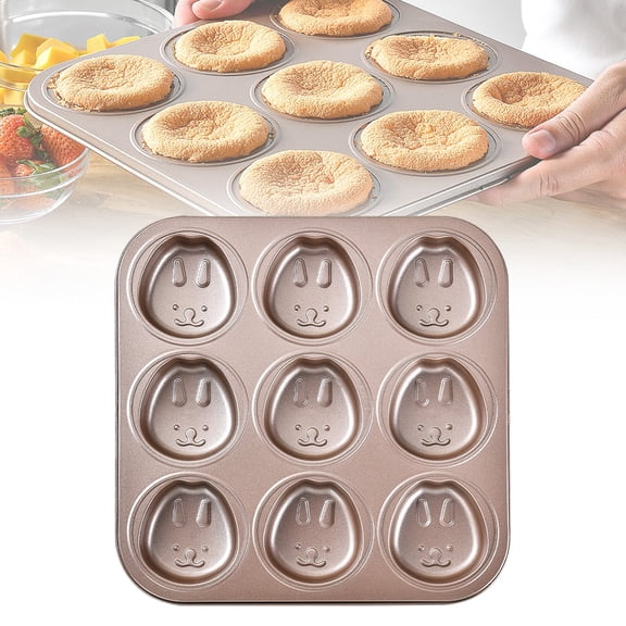 FENGGHAO 9-Cavity Animal Cake Pan Nonstick Stainless Steel Baking Tray Rose Gold for Cupcakes Muffins 10.6*10.6in