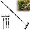 thumbnail image 1 of FENGGHAO Adjustable Garden Hand Rake Tool Extendable Weeding Rake 8 Stainless Steel Tines Soil Cultivator With 4 Piece Modular Handle 28 to 61 Inch, 1 of 7