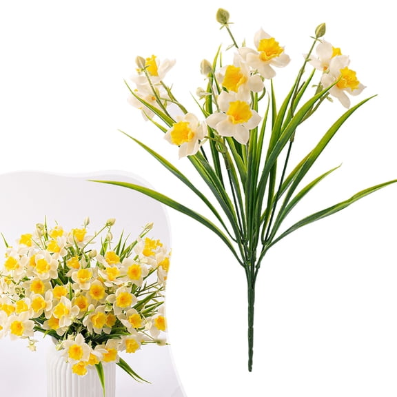 FENGGHAO Artificial Daffodils 14.6 Inch Yellow Realistic Spring Flower Stem For Wedding Easter Home Decor