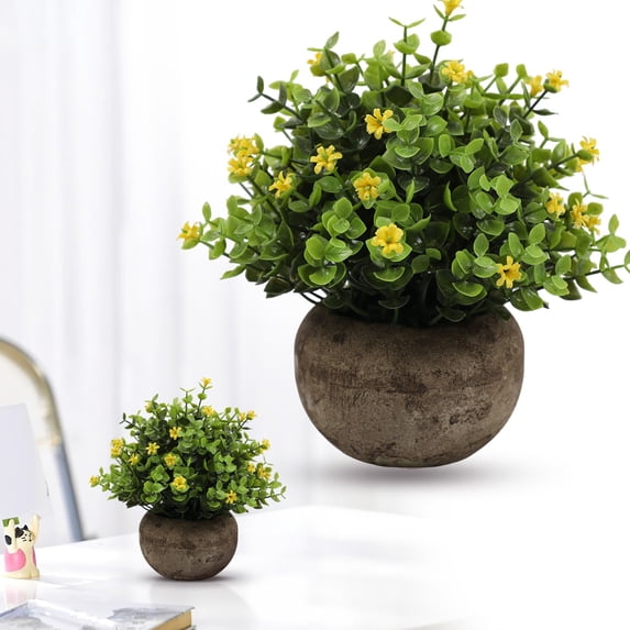 FENGGHAO Artificial Potted Plant Small Fake Eucalyptus Tabletop Succulent For Desk Home Office Decor Yellow