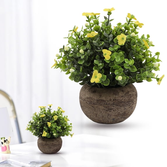 FENGGHAO Artificial Potted Plant Small Fake Eucalyptus Tabletop Succulent For Desk Home Office Decor Yellow
