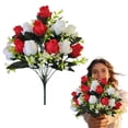 thumbnail image 1 of FENGGHAO Artificial Rose Bouquet Red White Fake Flowers For Vase Wedding Centerpiece Home Table Decor, 1 of 7