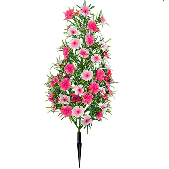 FENGGHAO Artificial Topiary Shrub Outdoor Fake Plant With Ground Stake Weather Resistant Cone Shaped Greenery For Garden Porch Patio Decor Pink Red