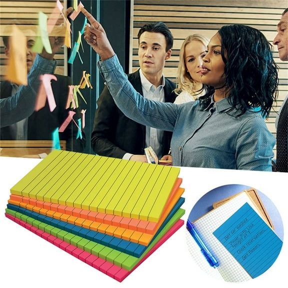 FENGGHAO Bright Fluorescent Sticky Notes Pad Colorful Adhesive Paper with Striped Lines for Office Organization Desk Memo Reminders Planning
