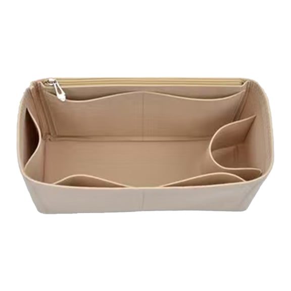FENGGHAO Brown Purse Organizer Insert 12.6x4.7x6.7 Inch Nylon Bag Liner With 6 Pockets For Makeup Phone