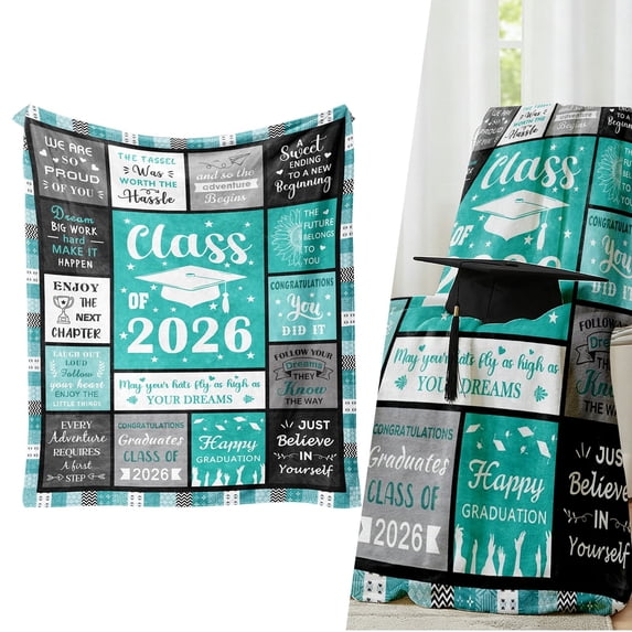 FENGGHAO Class of 2026 Graduation Blanket Soft Microfiber Throw 39.37*59.06in Grad Gift for Her Him College PhD Graduate