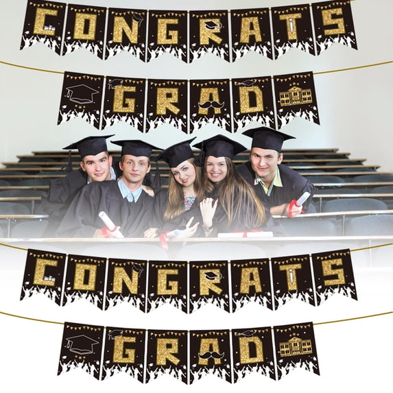 FENGGHAO Class of 2026 Graduation Paper Banner Flags with Hanging Loops Biodegradable Black Grad Party Decor Photo Booth Prop