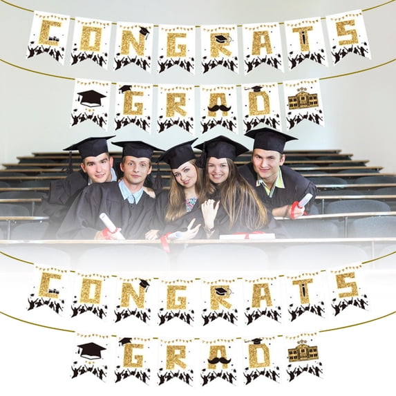 FENGGHAO Class of 2026 Graduation Paper Banner Flags with Hanging Loops Biodegradable White Grad Party Decor Photo Booth Prop