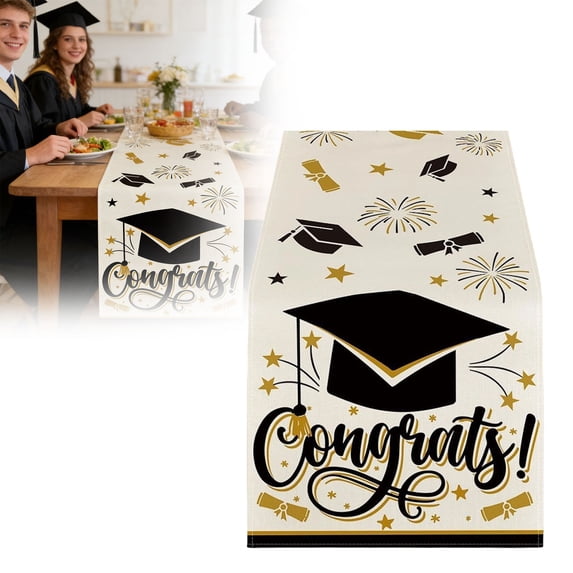 FENGGHAO Class of 2026 Graduation Table Runner Congrats Grad College High School Party Decor Linen-Like Polyester 13x72 Inch