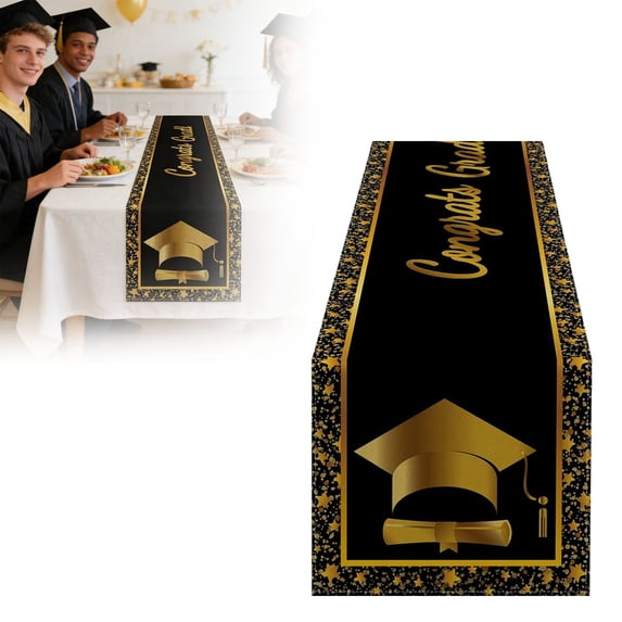 FENGGHAO Class of 2026 Graduation Table Runner Congrats Grad College High School Party Decor Linen-Like Polyester 13x72 Inch