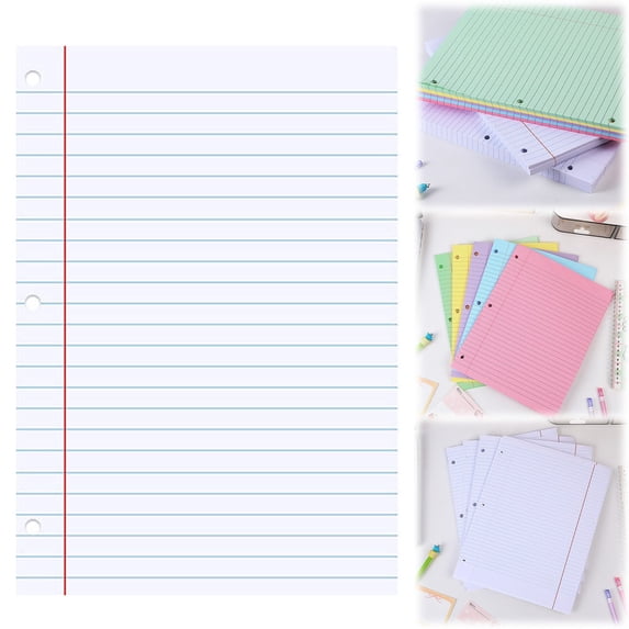 FENGGHAO Colorful College Ruled Filler Paper 8x11 Inch, 2 Sheets 3-Hole Punched Lined Loose Paper For Notebook Organization Study Work
