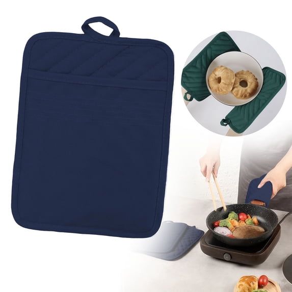 FENGGHAO Cotton Pot Holder With Pocket Heat Resistant Oven Mitt 7x9 Inch Kitchen Hot Pad For Cooking Baking Grilling Counter Table Deep Blue