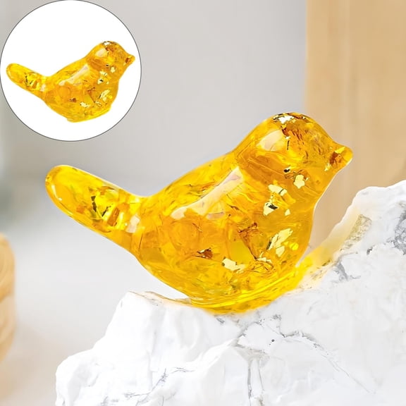 FENGGHAO Crystal Bird Figurines Collectible Miniature Resin Glass Decorative Gravel Birds Art Crystal Animals Figurines for Office Desktop Home Decor Paperweight (Yellow)