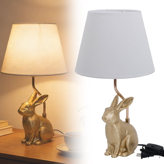 FENGGHAO Cute Rabbit Animal Desk Lamp Golden Base With Linen Shade Bedroom Night Light Decor