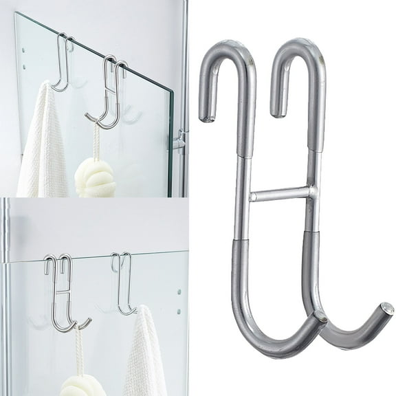 FENGGHAO Double Shower Door Hooks Over Door Stainless Steel Bathroom Hanger for Towel Robe Loofah Squeegee