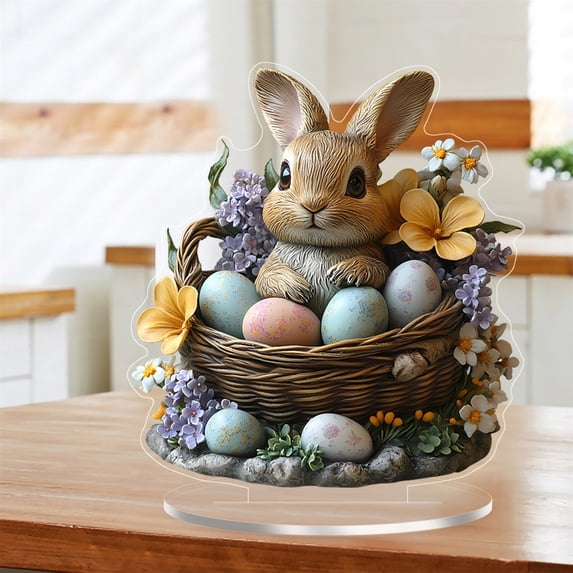FENGGHAO Easter Bunny Acrylic Egg Ornament Festive Tabletop Home Decor for Easter Celebration