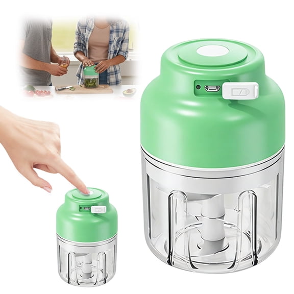 FENGGHAO Electric Garlic Chopper 1Cup, Mini USB Charging Wireless Food Processor with 304 Stainless Steel, 3 Sharp Blades, Portable Kitchen Meat Grinder for Onion, Garlic, Ginger