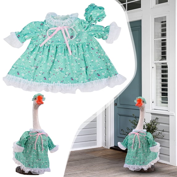 FENGGHAO Goose Outfit Costume for 23 Inch Decorative Porch Goose Seasonal Holiday Garden Decor Easter Spring Green