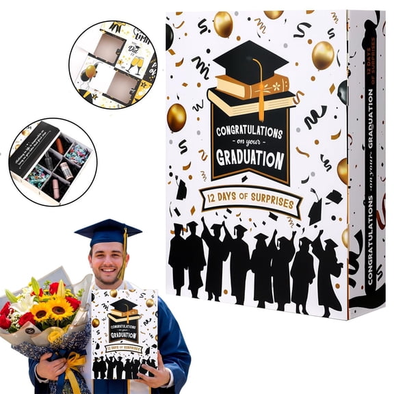 FENGGHAO Graduation Countdown Calendar Box 12 Days 2026 Empty Fill Yourself Box with Raffia for High School College Graduate