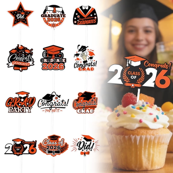 FENGGHAO Graduation Cupcake Toppers Glitter Class of 2026 Congrats Grad Cap Picks for Graduation Cake Decorations
