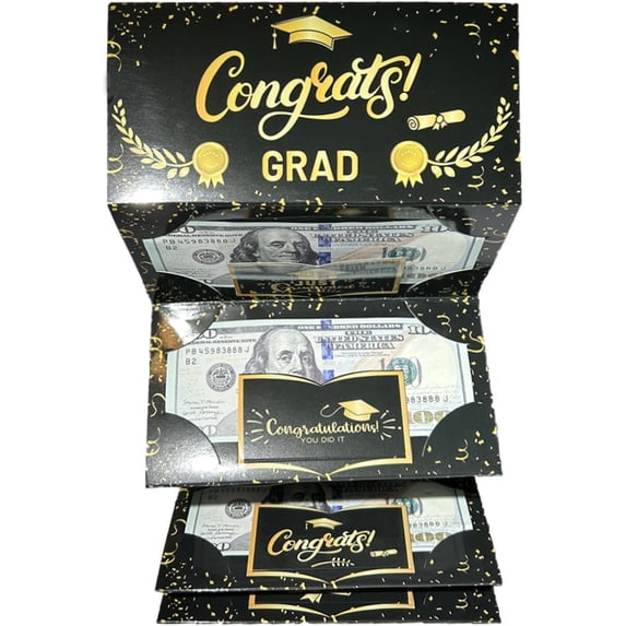 FENGGHAO Graduation Money Holder Card Envelope, Black Gold Graduation Gift Card Holder for Cash for Graduates Men Women Grad Party