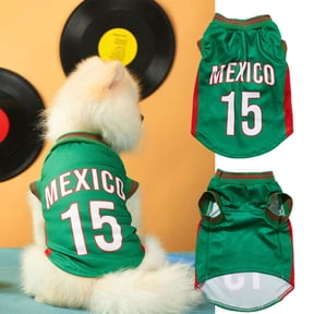 FENGGHAO Green Mexico Dog Soccer Jersey, Breathable Pet Sportswear with White Striped Design, Loose Fit Athletic Shirt for Dogs and Cats