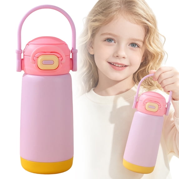 FENGGHAO Kids Insulated Water Bottle with Locking Lid and Handle, Vacuum Tumbler for School Daycare Sports and Travel, Purple