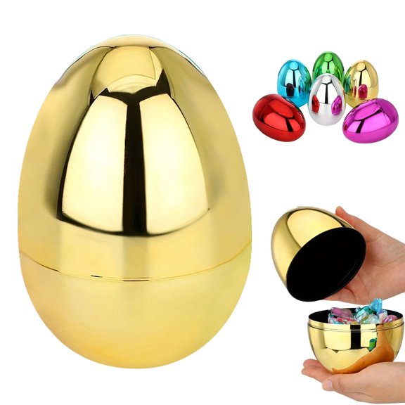 FENGGHAO Large Metallic Gold Plastic Easter Egg, Fillable Oversized Egg Container for Easter Basket Stuffers Hunt Prizes Party Decorations Centerpiece
