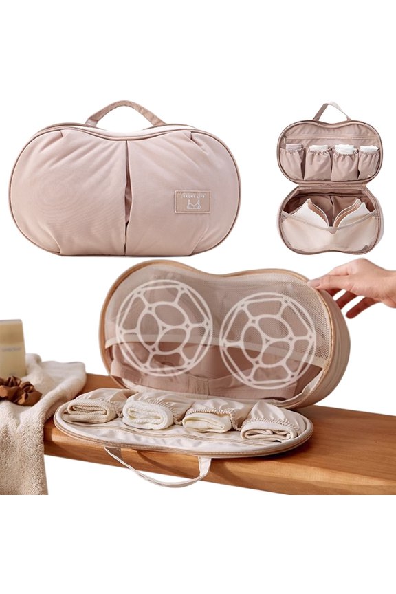 Lingerie Storage Bag Set Multi Compartment Travel Underwear Packing Cube For Women Bra Organizer Case For Home Closet Or Suitcase Beige