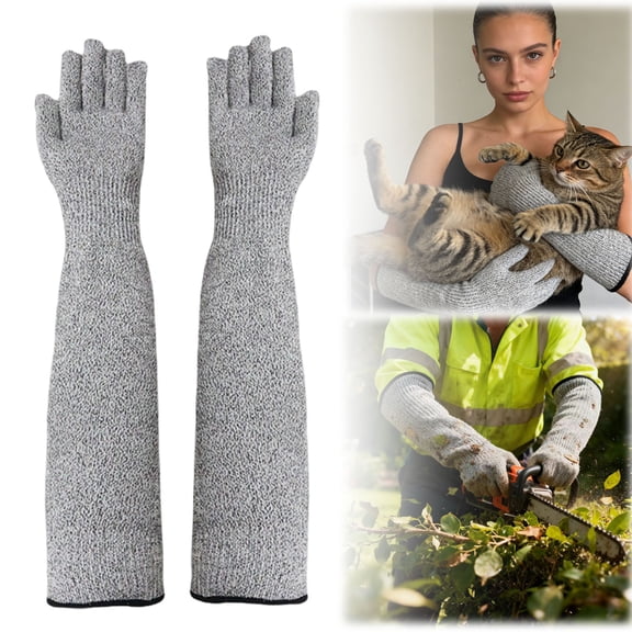 FENGGHAO Long Cut Resistant Sleeve Gloves With Attached 30cm Arm Guard Anti Bite And Scratch Protection For Pet Handling Grooming Industrial Work Grey