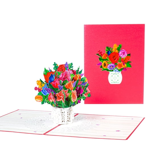 FENGGHAO Mothers Day 3D Pop Up Card Hand Holding Flower Bouquet Design Sunflower Carnation Lavender Greeting Card with Envelope