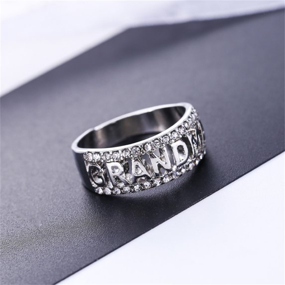 FENGGHAO Mothers Day GRANDMA Alphabet Ring Gold Tone Creative Love Finger Ring Size 10 Fashion Jewelry Gift for Grandma