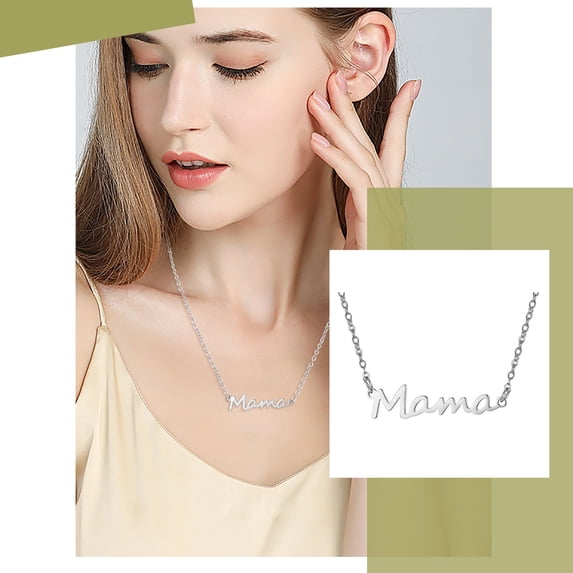 FENGGHAO Mothers Day Mama Alphabet Necklace Simple Hand Painted Letter Pendant Alloy Dainty Clavicle Chain Jewelry Gift for Mom