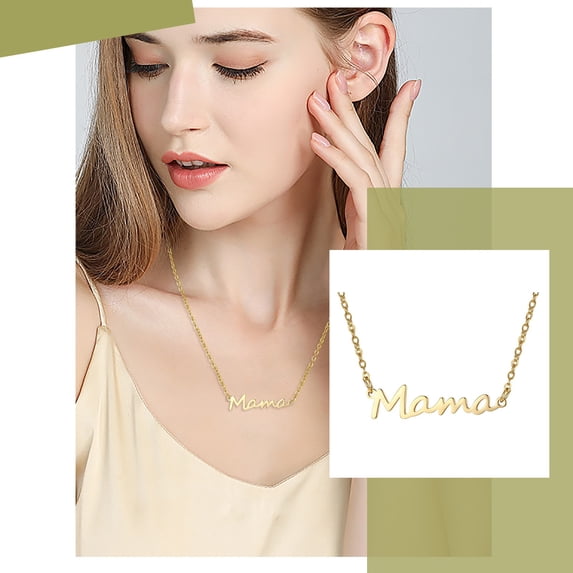 FENGGHAO Mothers Day Mama Alphabet Necklace Simple Hand Painted Letter Pendant Alloy Dainty Clavicle Chain Jewelry Gift for Mom