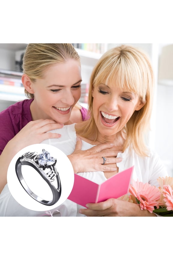 Mothers Day Mom Letter Heart Ring Silver Tone Multicolor Design Statement Love Ring Size 7 Gift for Mom