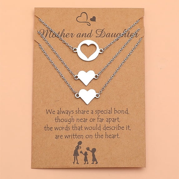 FENGGHAO Mothers Day Mother Daughter Bracelet Set 3 Piece Matching Heart Bracelets Adjustable Stainless Steel Nylon Rope Jewelry Set