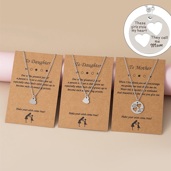 FENGGHAO Mothers Day Mother Daughter Bracelet Set 3 Piece Matching Heart Bracelets Adjustable Stainless Steel Nylon Rope Jewelry Set