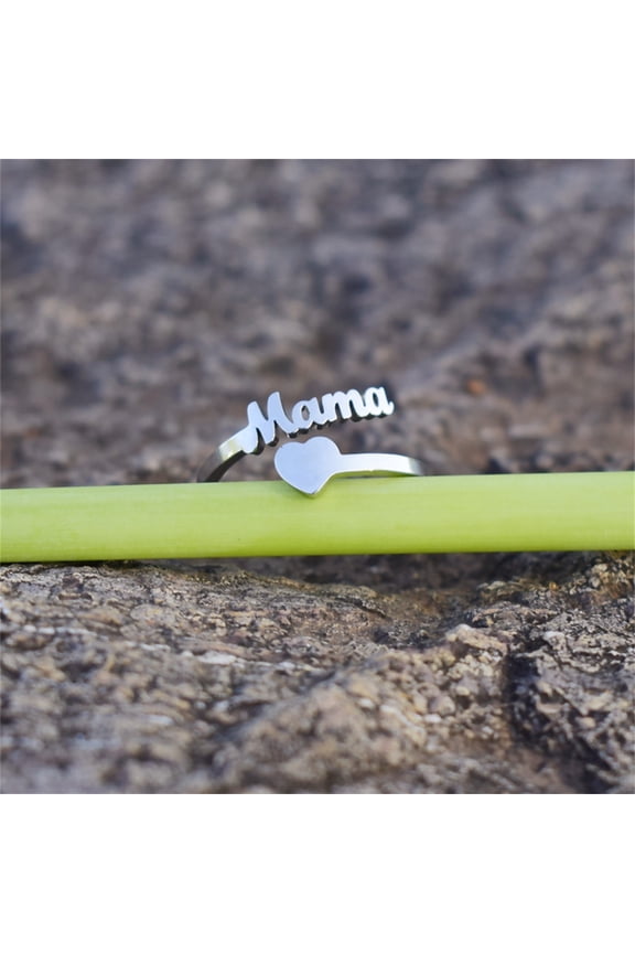 Mothers Day Retro Alphabet Mama Ring Simple Love Heart Design Alloy Jewelry for Women Personality Gift