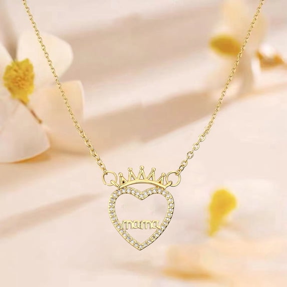 FENGGHAO Mothers Day Simple Design Copper Plated Zircon Necklace Fashion Love Pendant Jewelry Gift for Mom Women