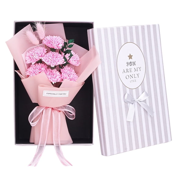 FENGGHAO Mothers Day Soap Flower Bouquet Gift Box Hand Bouquet Pink Carnation Artificial Flowers Everlasting Floral Arrangement in Presentation Box