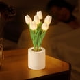 thumbnail image 1 of FENGGHAO Mothers Day Tulip Night Light 6 Heads White Artificial Flower LED Lamp with Vase Dimmable Rechargeable Table Centerpiece Home Decor, 1 of 7