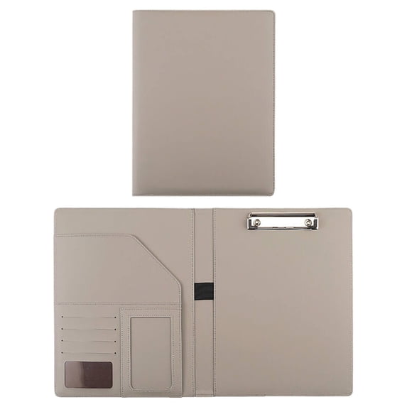 FENGGHAO Multi Functional Plastic Folder with Card Slots Pen Holder Notepad Compartment Zipper Closure Document Organizer Dark Gray