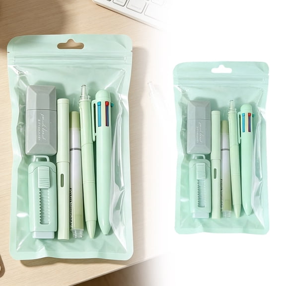 FENGGHAO Pastel Highlighter & Mechanical Pencil Set, Cute Stationery Kit for Note Taking, Portable Art Supply Box with Assorted Colors, Back to Class Essentials Green