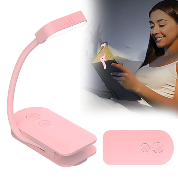 FENGGHAO Portable Clip On Reading Light USB Rechargeable Book Lamp 3 Color Temperatures Dimming Brightness For Night Reading Pink
