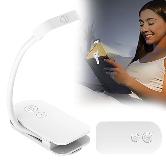 FENGGHAO Portable Clip On Reading Light USB Rechargeable Book Lamp 3 Color Temperatures Dimming Brightness For Night Reading White