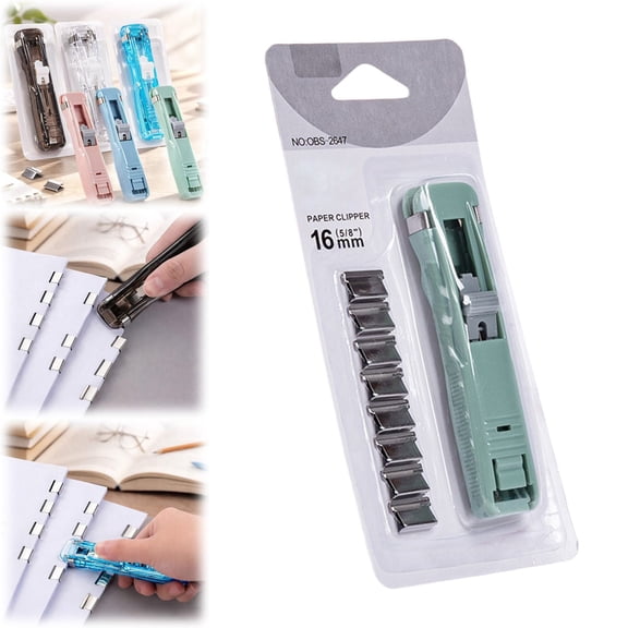 FENGGHAO Portable Clip Stapler Reusable Paper Binding Tool With 8 Metal Clips No Staple Stapler For Document Organization Home Office