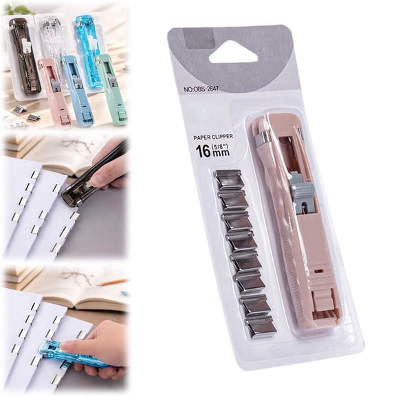 FENGGHAO Portable Clip Stapler Reusable Paper Binding Tool With 8 Metal Clips No Staple Stapler For Document Organization Home Office