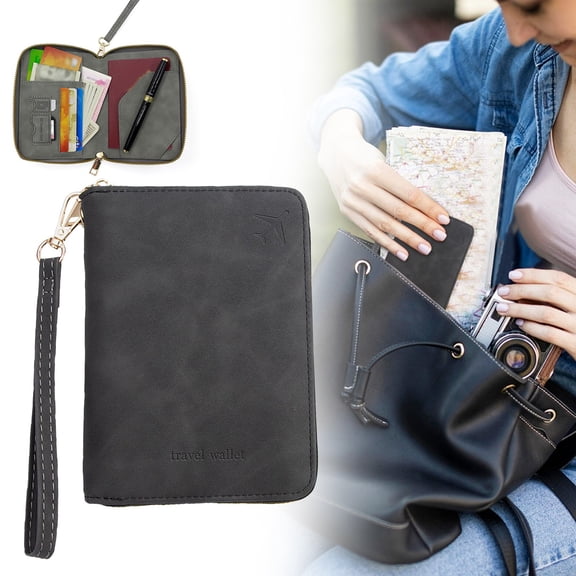 FENGGHAO RFID Passport Holder Travel Document Organizer Anti Theft Zipper Passport Wallet for Family Travel