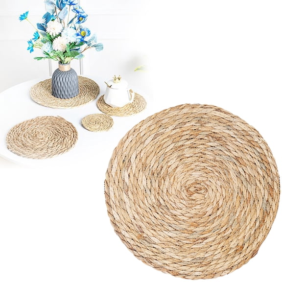 FENGGHAO Round Woven Placemats, Natural Water Hyacinth Wicker Place mats, Braided Straw Table Mats, Charger Plates for Dining Table, Fall, Dining Table Kitchen (13.8*13.8 inch)