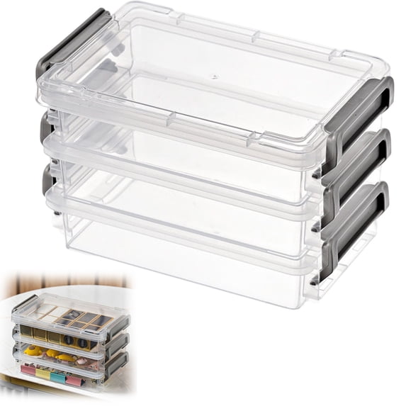 FENGGHAO Small Plastic Storage Container with Lid Stackable Organizer Box for Home Office Crafts Scrapbook 6.3*3.9in